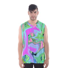 Retro Pink And Light Blue Liquid Art On Hydrangea Garden Men s Basketball Tank Top by myrubiogarden