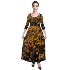 Field Of Yellow Flowers Quarter Sleeve Maxi Velour Dress by bloomingvinedesign