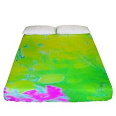 Fluorescent Yellow And Pink Abstract Garden Foliage Fitted Sheet (king Size) by myrubiogarden