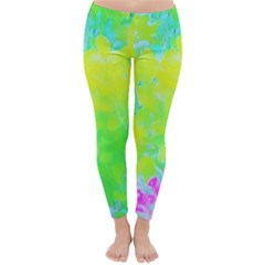 Fluorescent Yellow And Pink Abstract Garden Foliage Classic Winter Leggings by myrubiogarden