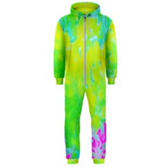 Fluorescent Yellow And Pink Abstract Garden Foliage Hooded Jumpsuit (men)  by myrubiogarden