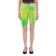 Fluorescent Yellow And Pink Abstract Garden Foliage Yoga Cropped Leggings by myrubiogarden