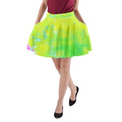 Fluorescent Yellow And Pink Abstract Garden Foliage A-line Pocket Skirt