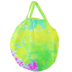 Fluorescent Yellow And Pink Abstract Garden Foliage Giant Round Zipper Tote by myrubiogarden