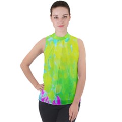 Fluorescent Yellow And Pink Abstract Garden Foliage Sleeveless Top by myrubiogarden