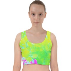 Fluorescent Yellow And Pink Abstract Garden Foliage Velvet Racer Back Crop Top by myrubiogarden