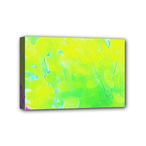 Fluorescent Yellow And Pink Abstract Garden Foliage Mini Canvas 6  X 4  (stretched) by myrubiogarden