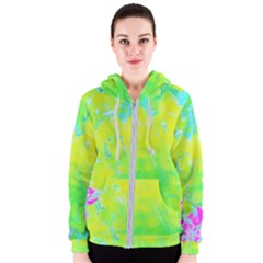 Fluorescent Yellow And Pink Abstract Garden Foliage Women s Zipper Hoodie by myrubiogarden