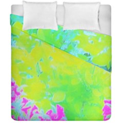 Fluorescent Yellow And Pink Abstract Garden Foliage Duvet Cover Double Side (california King Size) by myrubiogarden