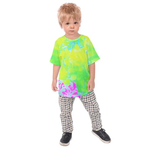 Fluorescent Yellow And Pink Abstract Garden Foliage Kids Raglan Tee by myrubiogarden