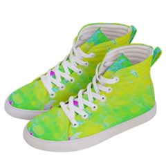 Fluorescent Yellow And Pink Abstract Garden Foliage Men s Hi-top Skate Sneakers by myrubiogarden