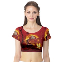 Wonderful Fairy Of The Fire With Fire Birds Short Sleeve Crop Top by FantasyWorld7