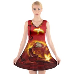 Wonderful Fairy Of The Fire With Fire Birds V-neck Sleeveless Dress by FantasyWorld7