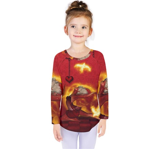 Wonderful Fairy Of The Fire With Fire Birds Kids  Long Sleeve Tee by FantasyWorld7