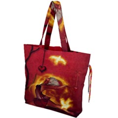 Wonderful Fairy Of The Fire With Fire Birds Drawstring Tote Bag by FantasyWorld7