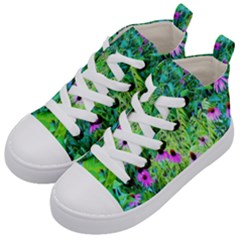 Purple Coneflower Garden With Tiger Eye Tree Kid s Mid-top Canvas Sneakers by myrubiogarden