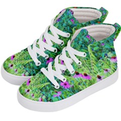 Purple Coneflower Garden With Tiger Eye Tree Kid s Hi-top Skate Sneakers by myrubiogarden