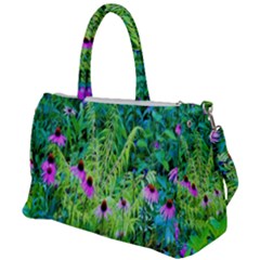 Purple Coneflower Garden With Tiger Eye Tree Duffel Travel Bag by myrubiogarden