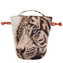 White Tiger Drawstring Bucket Bag by ArtByThree