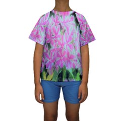 Hot Pink And White Peppermint Twist Garden Phlox Kids  Short Sleeve Swimwear by myrubiogarden