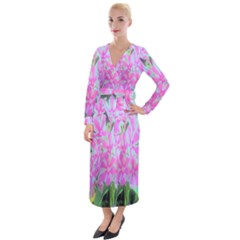 Hot Pink And White Peppermint Twist Garden Phlox Velvet Maxi Wrap Dress by myrubiogarden