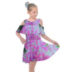 Hot Pink And White Peppermint Twist Garden Phlox Kids  Shoulder Cutout Chiffon Dress by myrubiogarden