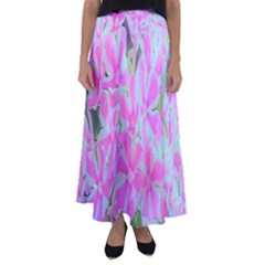 Hot Pink And White Peppermint Twist Garden Phlox Flared Maxi Skirt by myrubiogarden