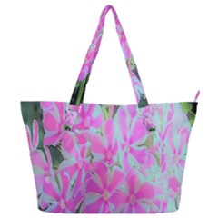 Hot Pink And White Peppermint Twist Garden Phlox Full Print Shoulder Bag by myrubiogarden