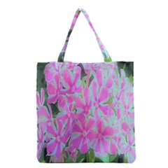 Hot Pink And White Peppermint Twist Garden Phlox Grocery Tote Bag by myrubiogarden