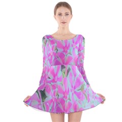 Hot Pink And White Peppermint Twist Garden Phlox Long Sleeve Velvet Skater Dress by myrubiogarden