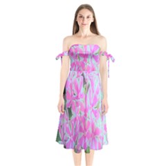 Hot Pink And White Peppermint Twist Garden Phlox Shoulder Tie Bardot Midi Dress