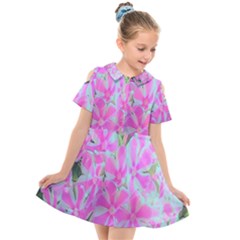 Hot Pink And White Peppermint Twist Garden Phlox Kids  Short Sleeve Shirt Dress