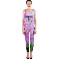 Hot Pink And White Peppermint Twist Garden Phlox One Piece Catsuit