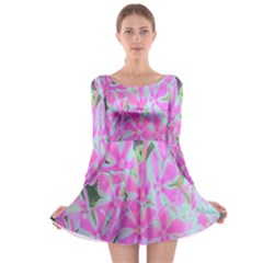 Hot Pink And White Peppermint Twist Garden Phlox Long Sleeve Skater Dress by myrubiogarden
