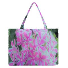 Hot Pink And White Peppermint Twist Garden Phlox Zipper Medium Tote Bag by myrubiogarden