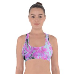 Hot Pink And White Peppermint Twist Garden Phlox Cross Back Sports Bra by myrubiogarden