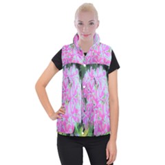 Hot Pink And White Peppermint Twist Garden Phlox Women s Button Up Vest