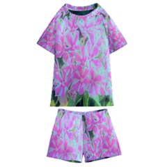 Hot Pink And White Peppermint Twist Garden Phlox Kids  Swim Tee And Shorts Set