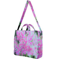 Hot Pink And White Peppermint Twist Garden Phlox Square Shoulder Tote Bag by myrubiogarden