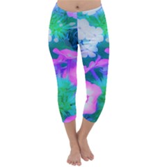 Pink, Green, Blue And White Garden Phlox Flowers Capri Winter Leggings  by myrubiogarden