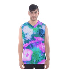 Pink, Green, Blue And White Garden Phlox Flowers Men s Basketball Tank Top by myrubiogarden