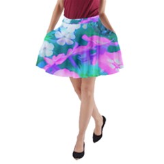 Pink, Green, Blue And White Garden Phlox Flowers A-line Pocket Skirt