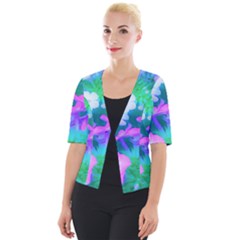 Pink, Green, Blue And White Garden Phlox Flowers Cropped Button Cardigan