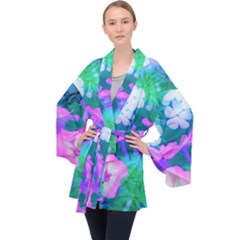 Pink, Green, Blue And White Garden Phlox Flowers Velvet Kimono Robe