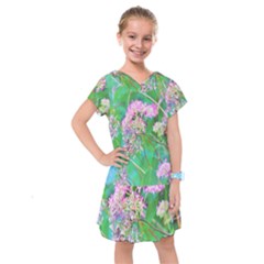 Invincibelle Spirit Hot Pink Hydrangeas On Aqua Green Kids  Drop Waist Dress