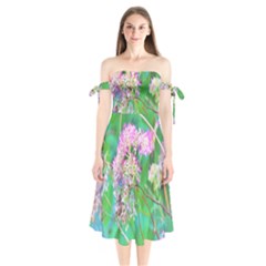 Invincibelle Spirit Hot Pink Hydrangeas On Aqua Green Shoulder Tie Bardot Midi Dress by myrubiogarden