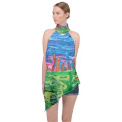 Our Town My Town Halter Asymmetric Satin Top by arwwearableart