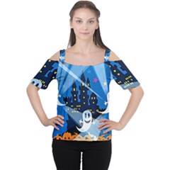 Halloween Ghosts Haunted House Cutout Shoulder Tee