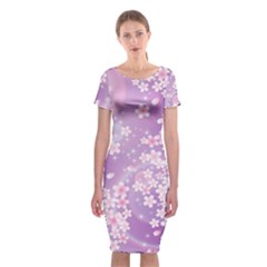 Japanese Sakura Background Classic Short Sleeve Midi Dress by Wegoenart