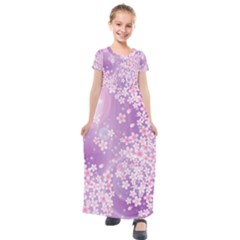 Japanese Sakura Background Kids  Short Sleeve Maxi Dress by Wegoenart